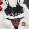 Women’s Semi-Sheer Floral Lace Bustier & Thong Lingerie Set