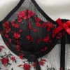 Women’s Semi-Sheer Floral Lace Bustier & Thong Lingerie Set