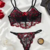 Women’s Semi-Sheer Floral Lace Bustier & Thong Lingerie Set