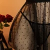 Sheer Polka-Dot Mesh Babydoll Nightdress & Thong Set