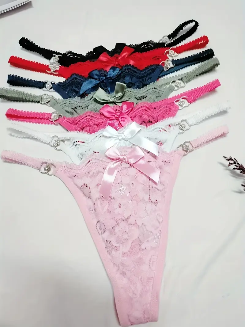 Lace Bow-Accent Thong Panties – Multiple Color Options