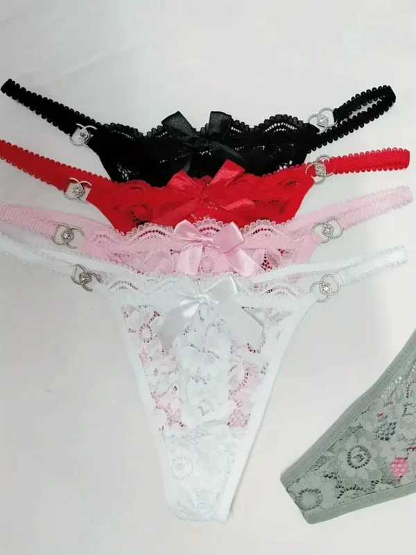 Lace Bow-Accent Thong Panties