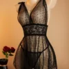Sheer Polka-Dot Mesh Babydoll Nightdress & Thong Set
