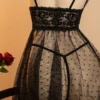 Sheer Polka-Dot Mesh Babydoll Nightdress & Thong Set