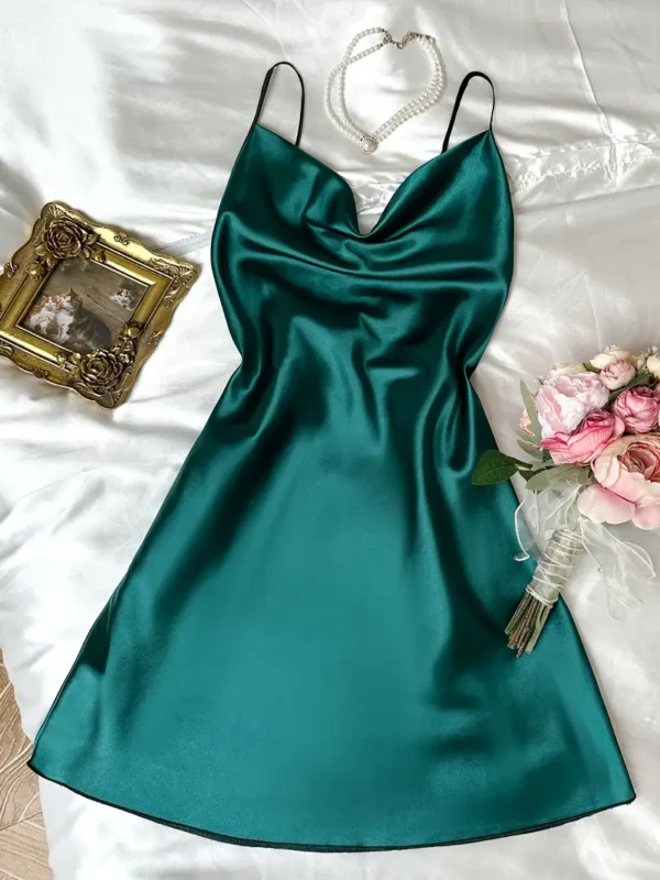 Women’s Satin Slip Dress with Butterfly Lace Back