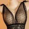 Sheer Polka-Dot Mesh Babydoll Nightdress & Thong Set