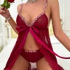 Floral Embroidered Mesh Babydoll & Tie-Front Panty Set