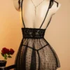 Sheer Polka-Dot Mesh Babydoll Nightdress & Thong Set